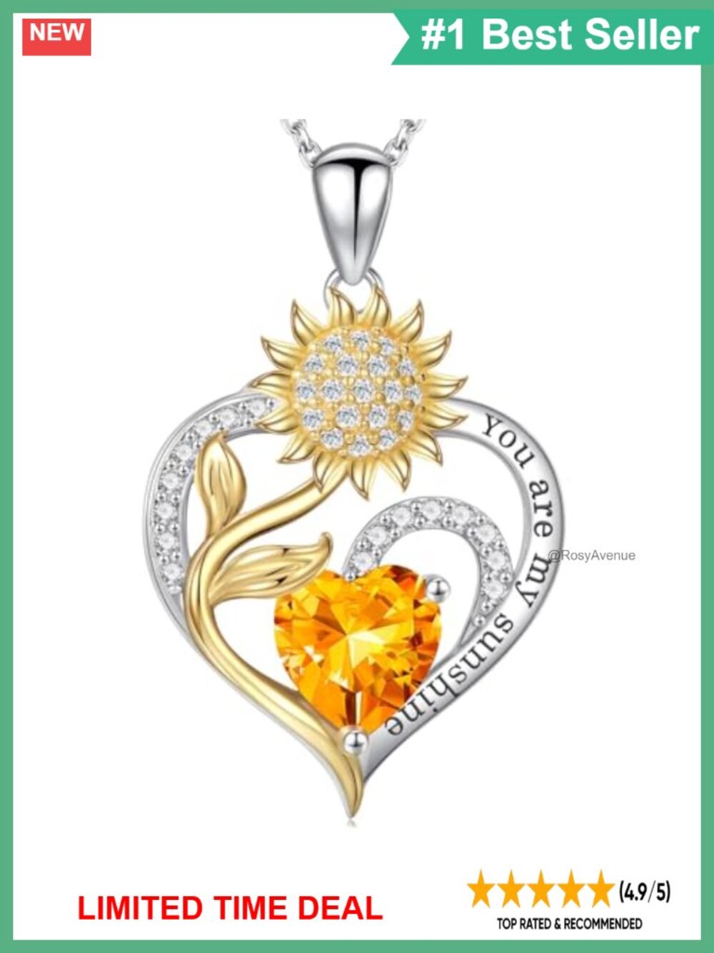 Sunflower Pendant Necklace 925 Sterling Silver November Birthstone
